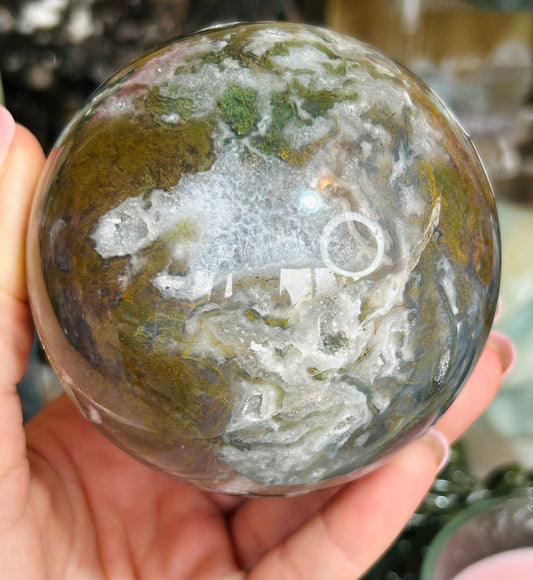 Moss agate druzy sphere