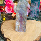 Moss agate with ocean jasper tower