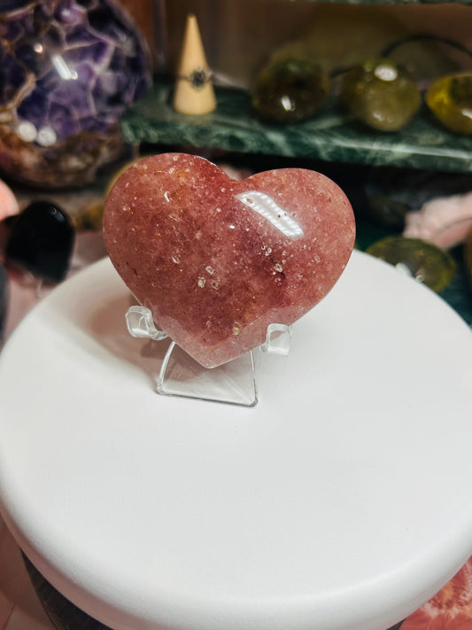 Strawberry quartz puffy heart