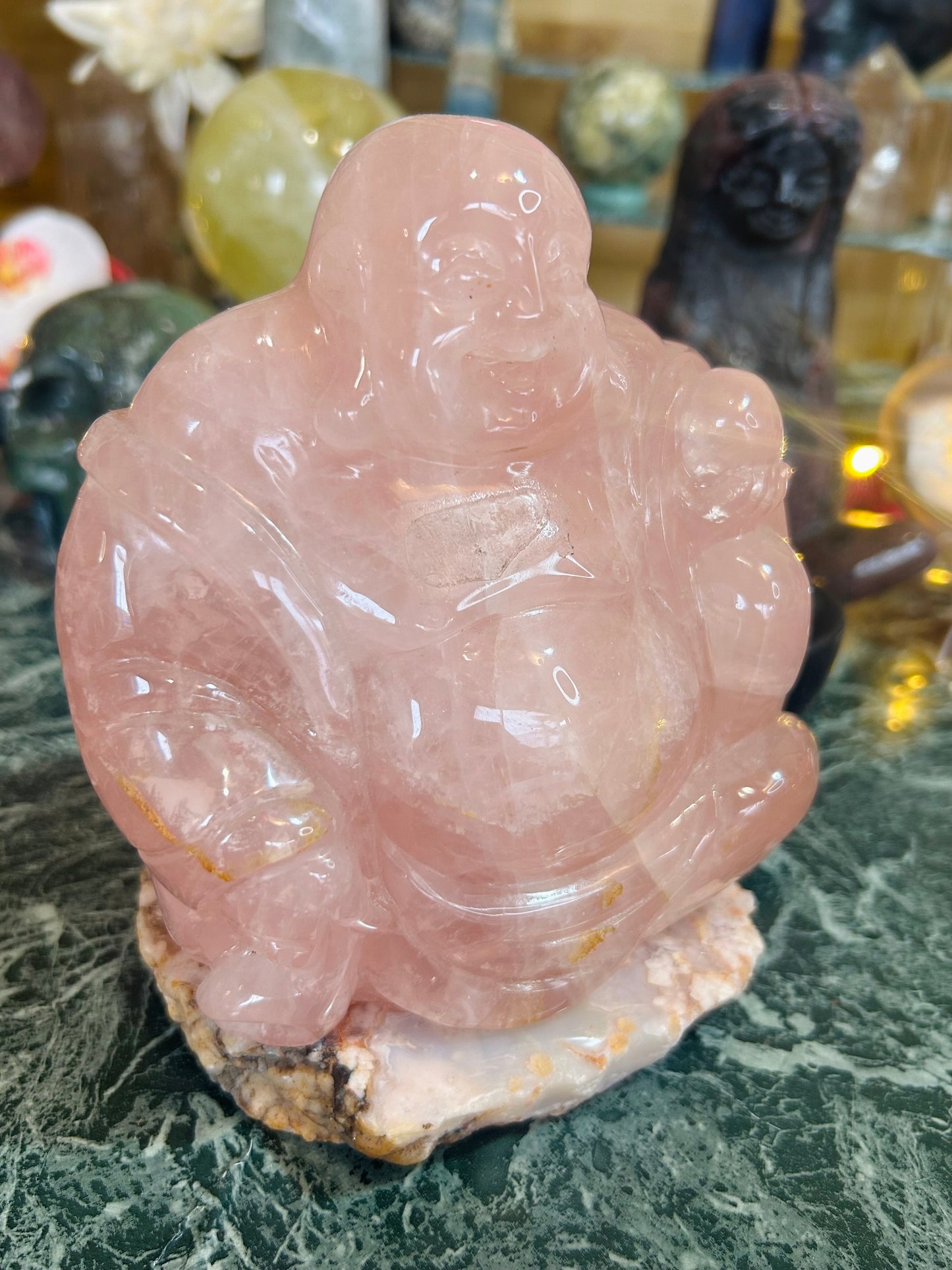 Rose quartz with flash Buddha