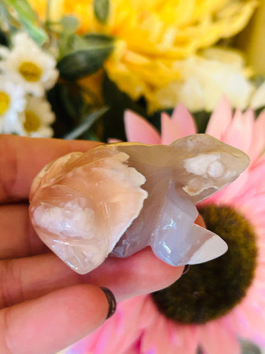 Flower agate frog with druzy