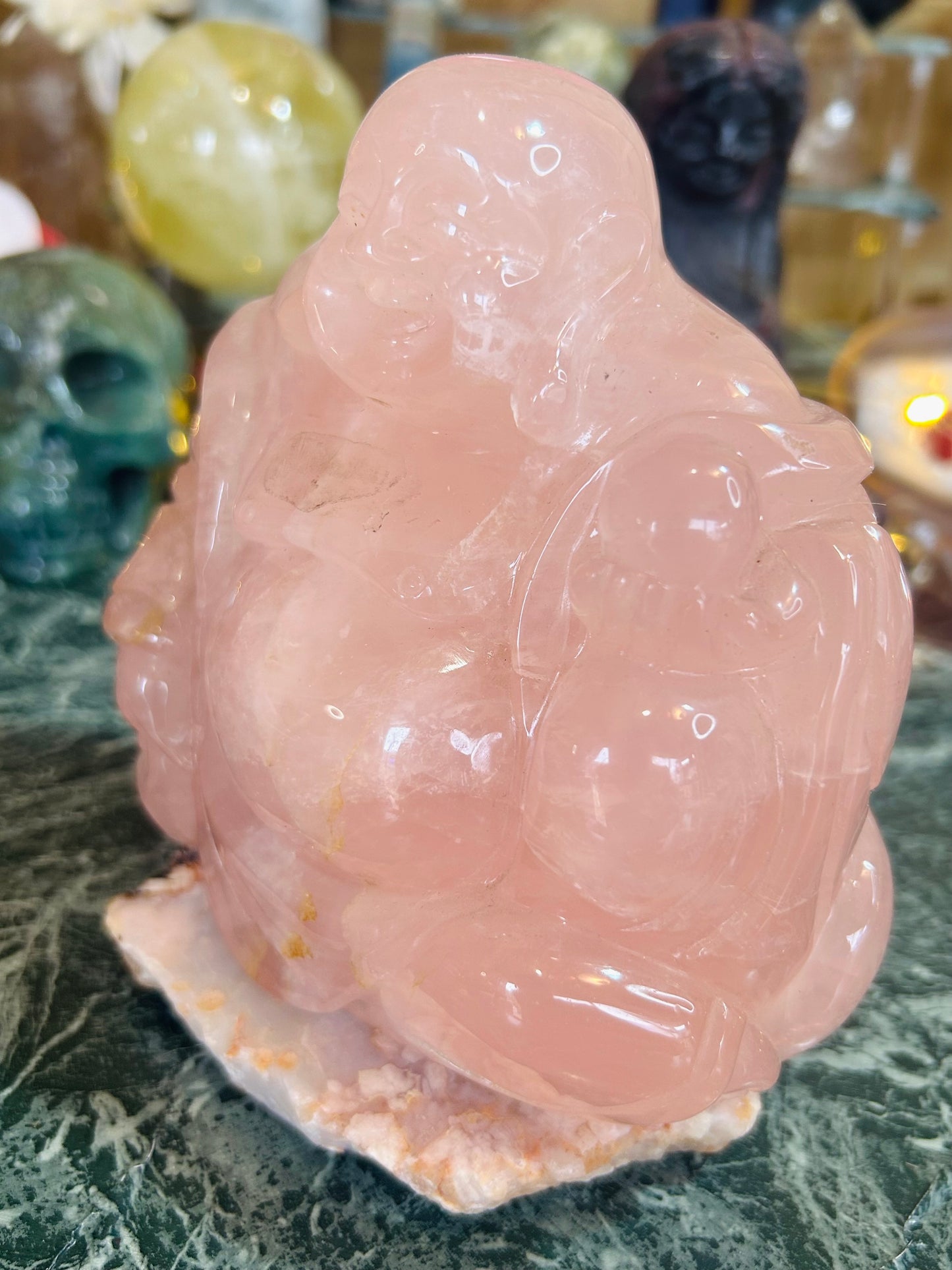 Rose quartz with flash Buddha