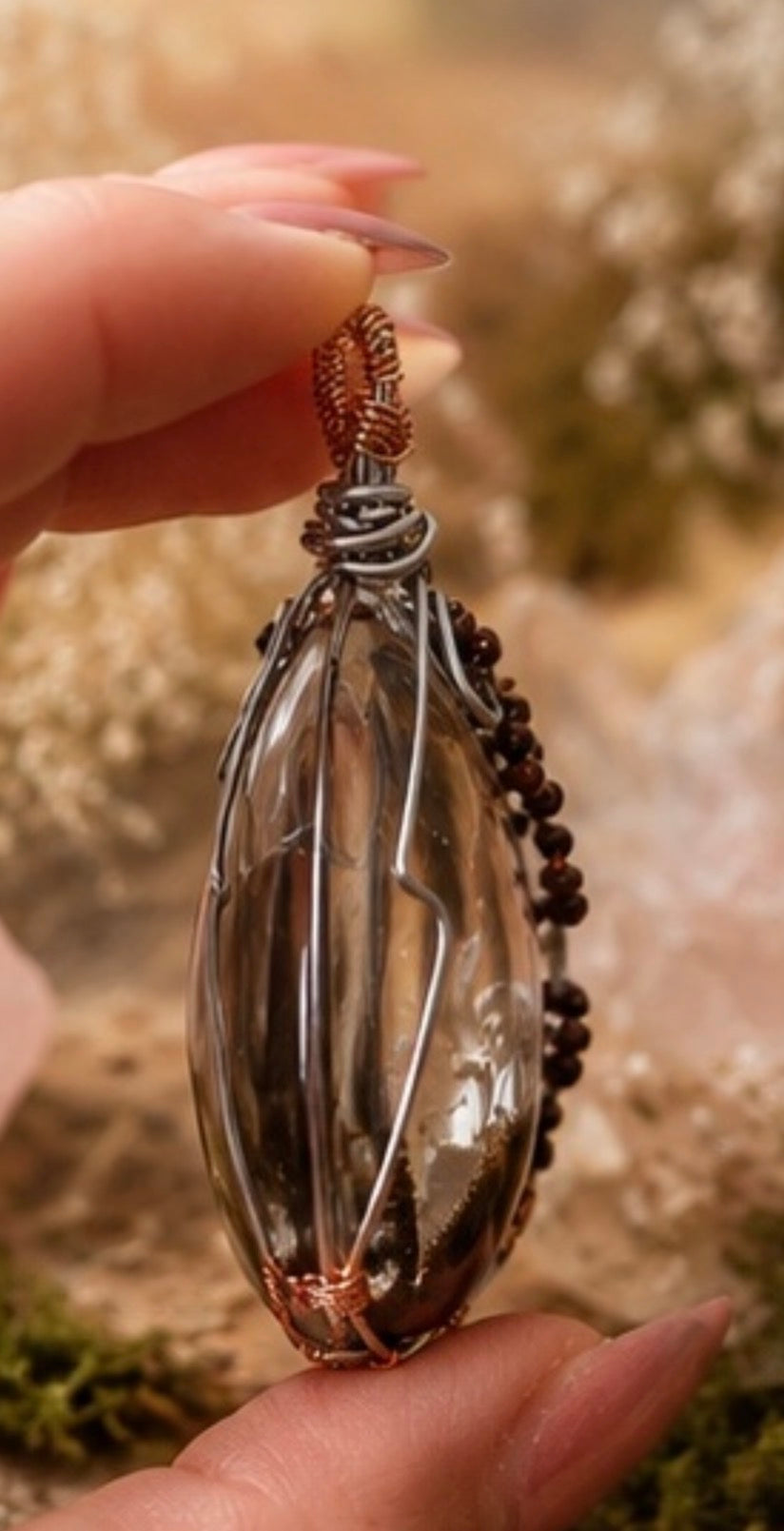 Garden quartz wire wrapped pendant
