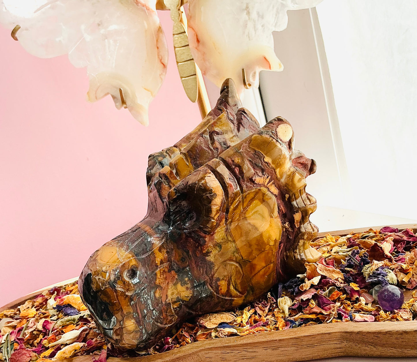 Mookaite and hematite dragon head