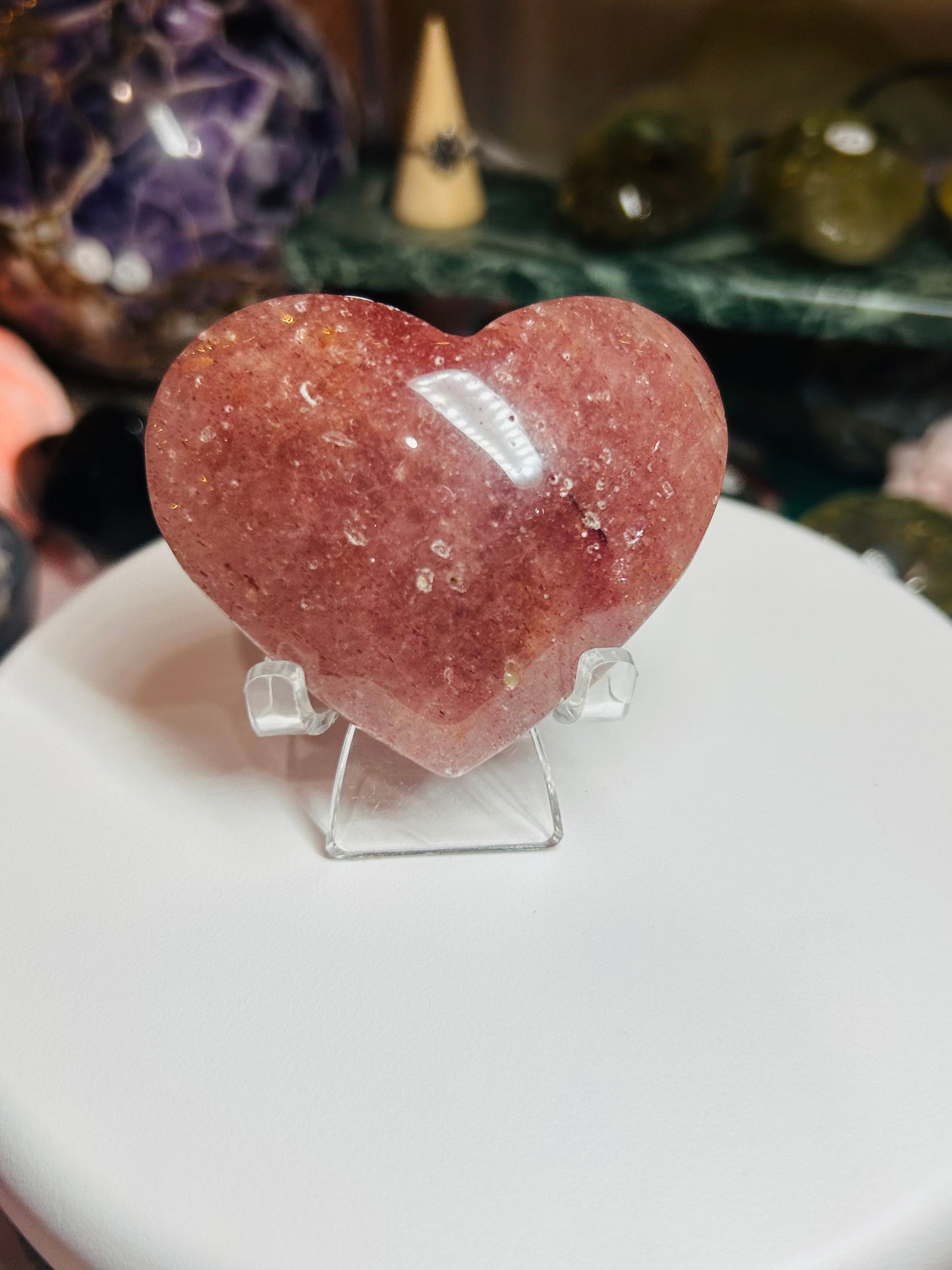 Strawberry quartz puffy heart