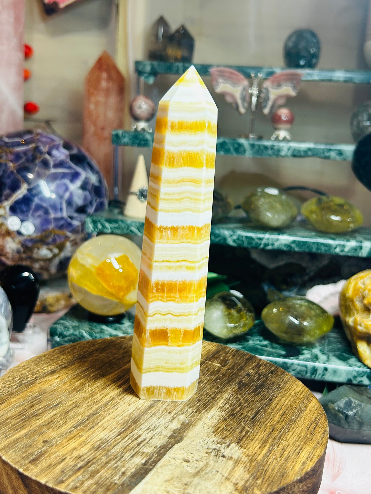 Orange calcite banded tower
