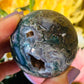 Moss agate natural druzy sphere