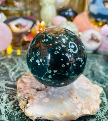 Moss agate uv reactive sphere