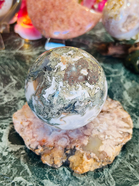 Moss agate sphere