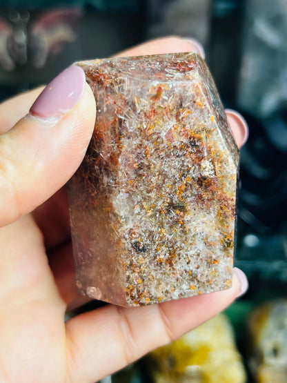 Garden quartz with rutile and green tourmaline Freeform