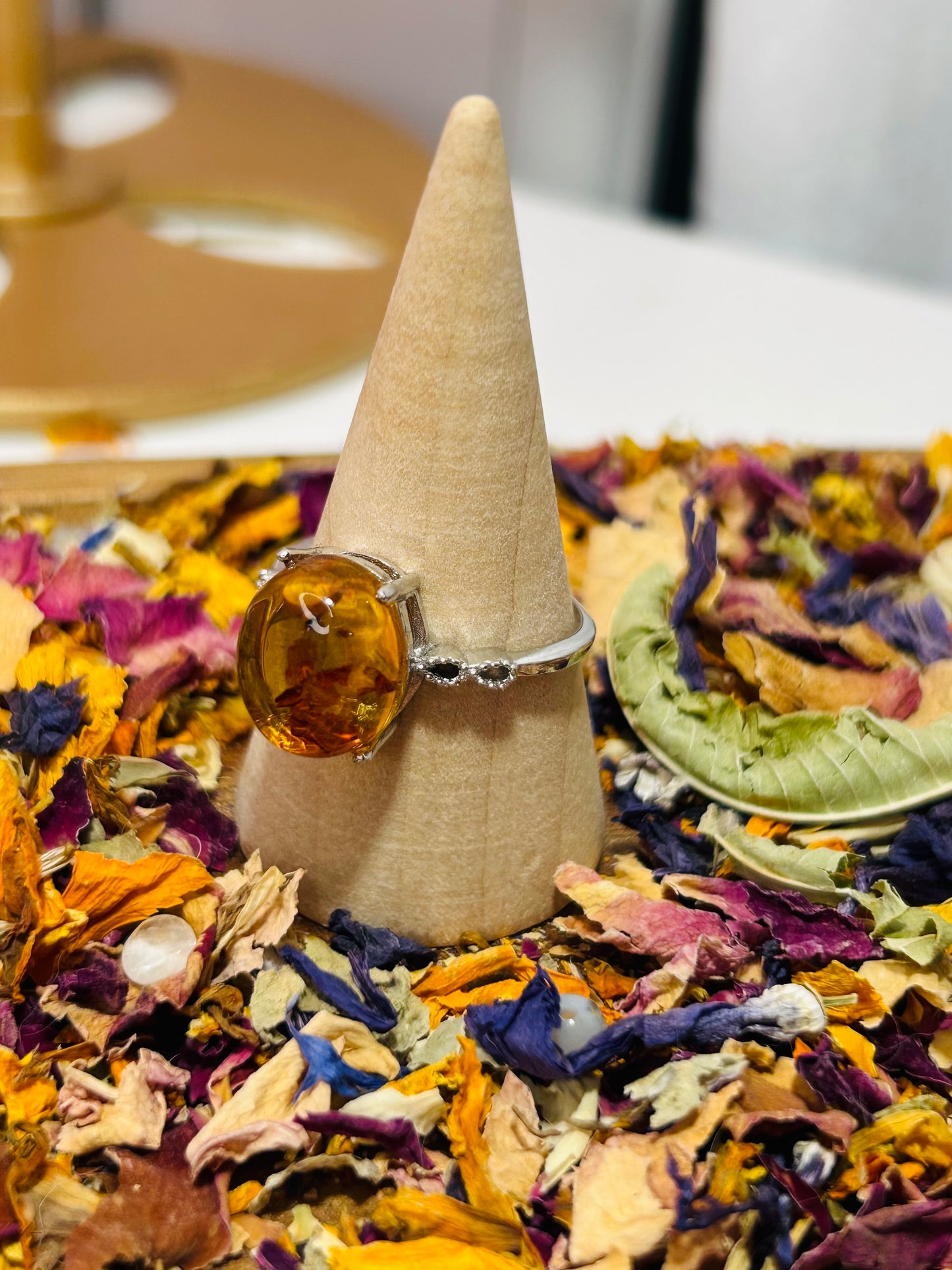 Amber adjustable S925 ring