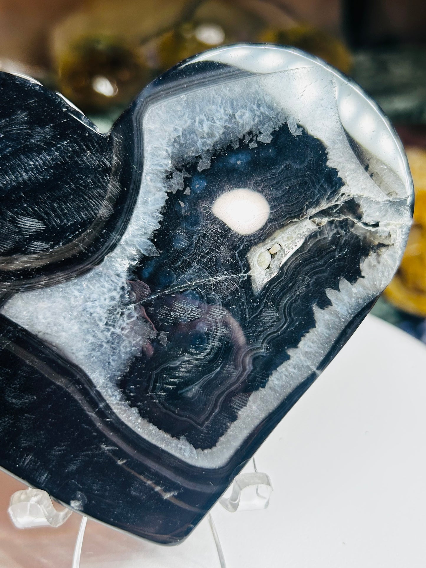 Black agate druzy heart