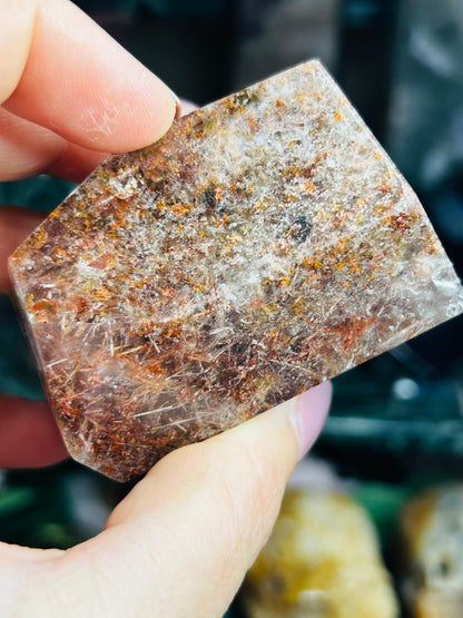 Garden quartz with rutile and green tourmaline Freeform