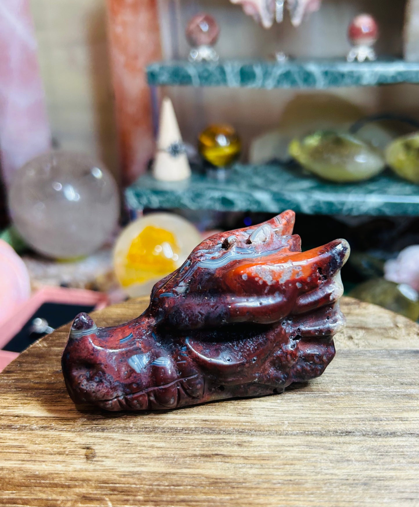 Mexican lace agate dragon head with druzy