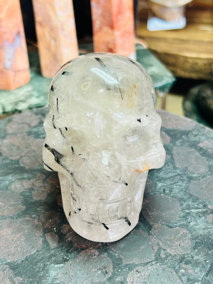 Tourmaline in quartz skull