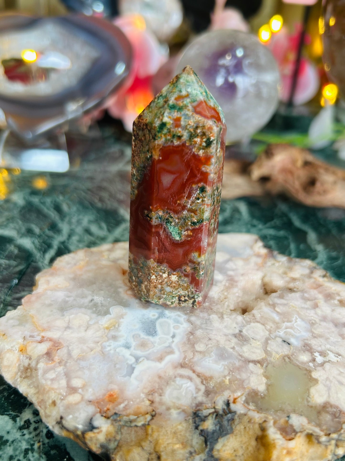 Red moss agate tower (dyed)