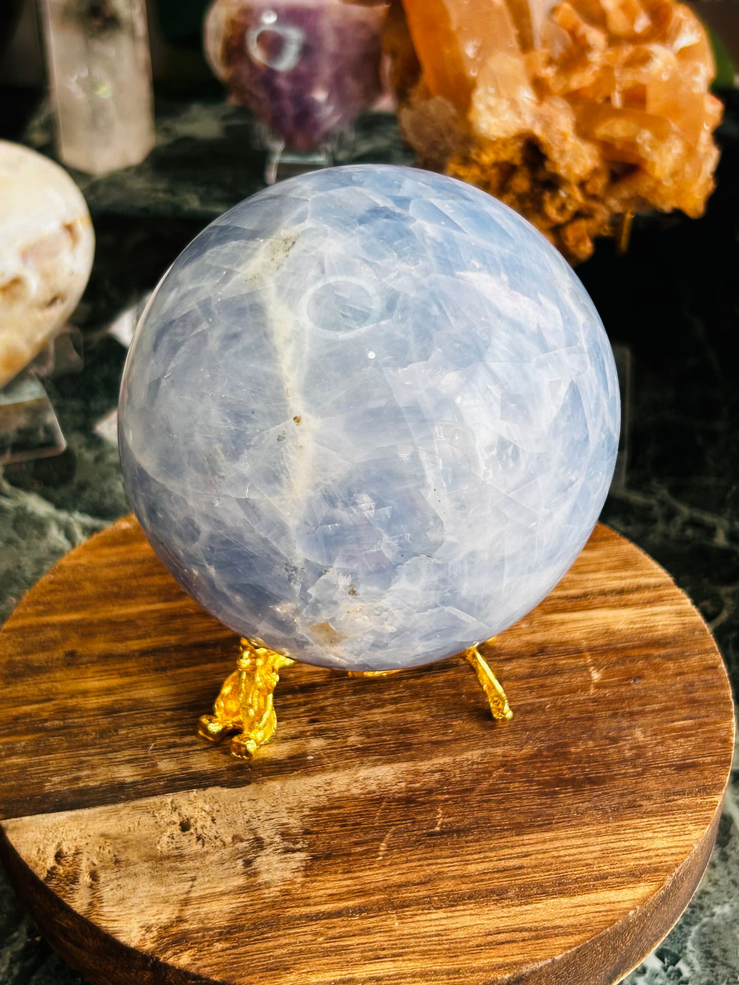 Blue celestite sphere