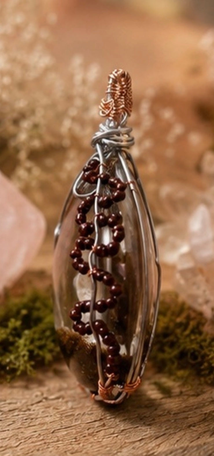 Garden quartz wire wrapped pendant