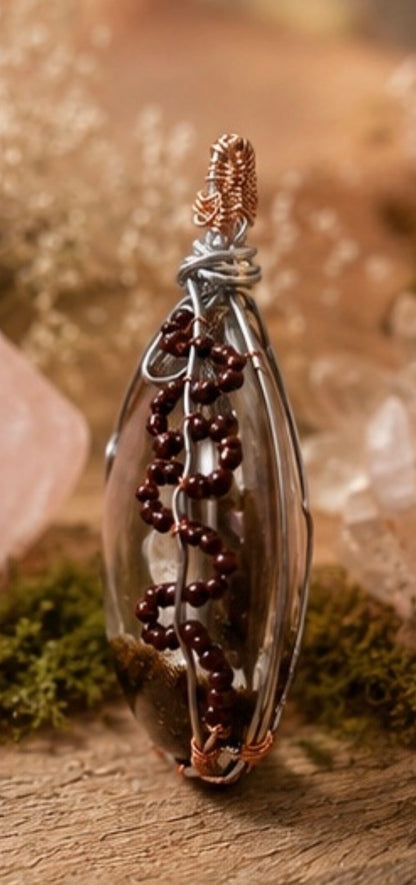 Garden quartz wire wrapped pendant