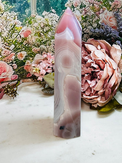 Pink jelly agate tower