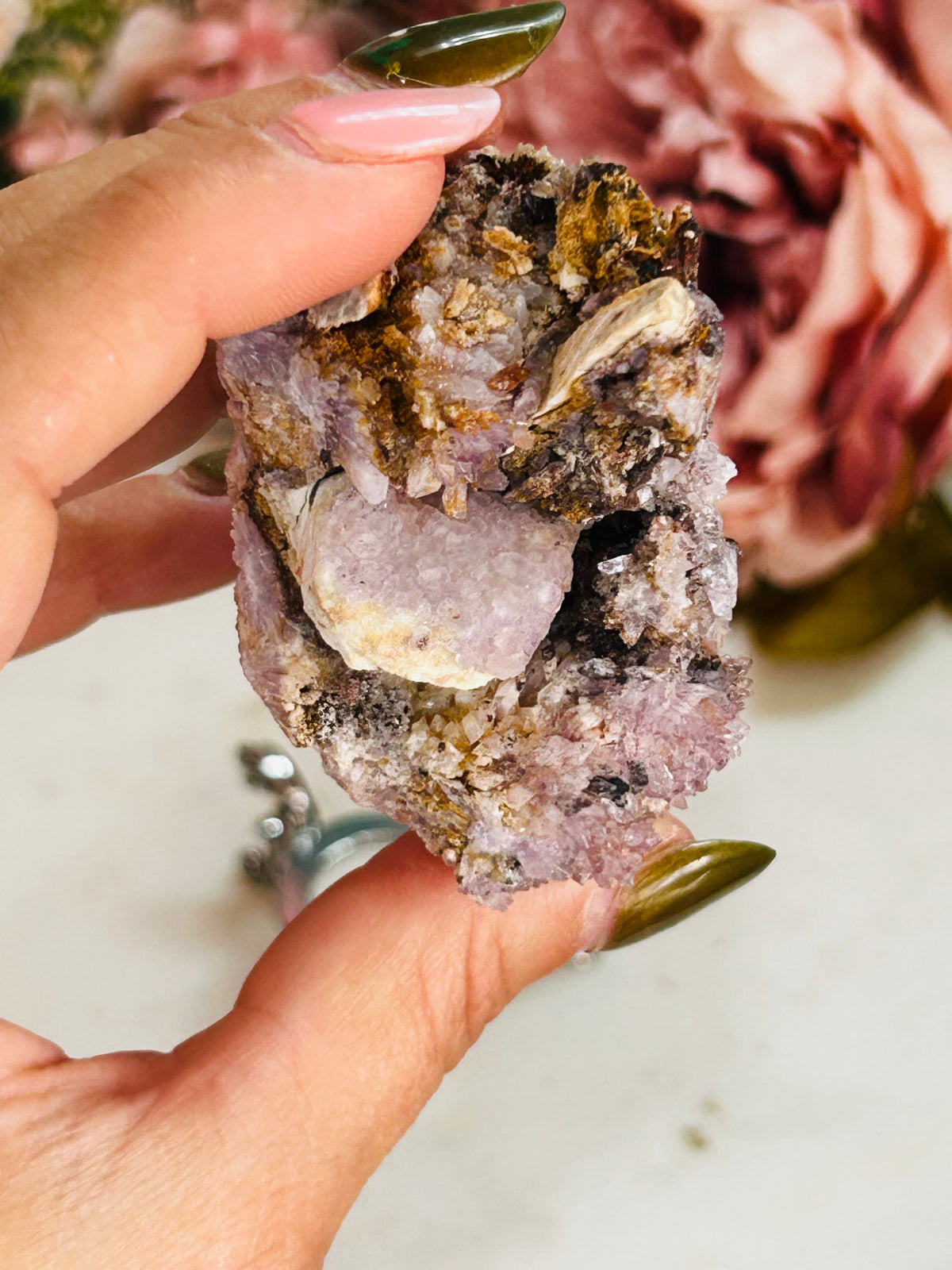 Purple creedite with fluorite