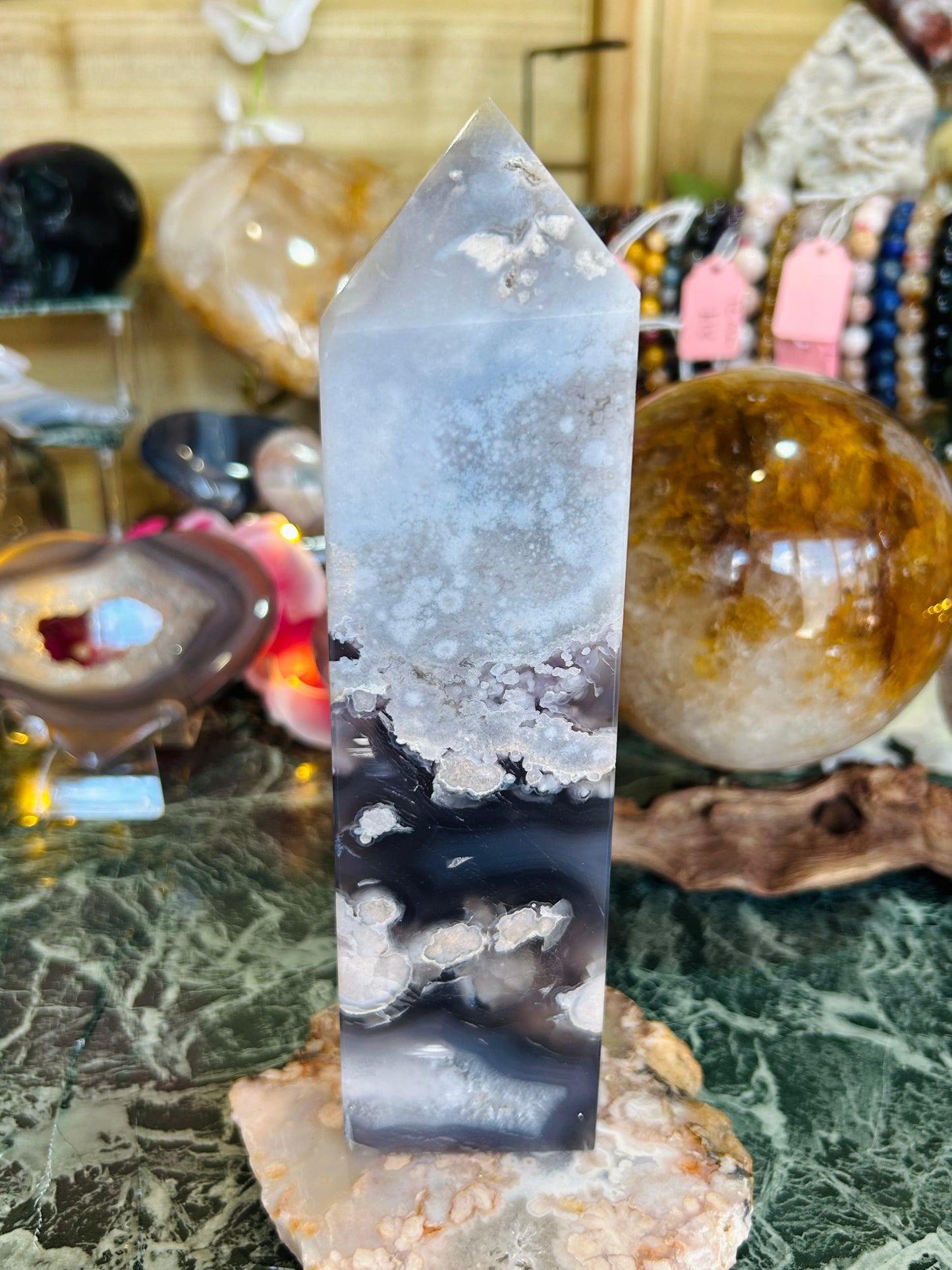 Blue flower agate tower
