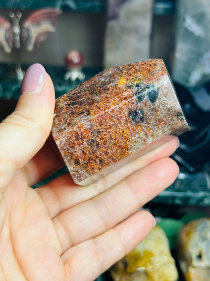 Garden quartz with rutile and green tourmaline Freeform