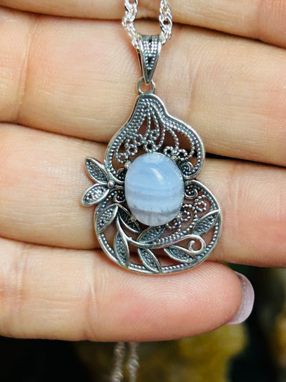 Blue lace agate necklace