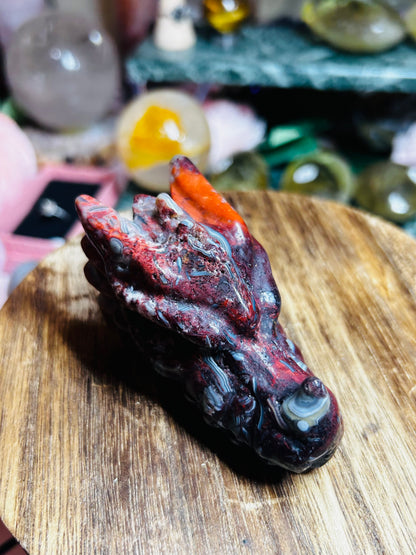 Mexican lace agate dragon head with druzy