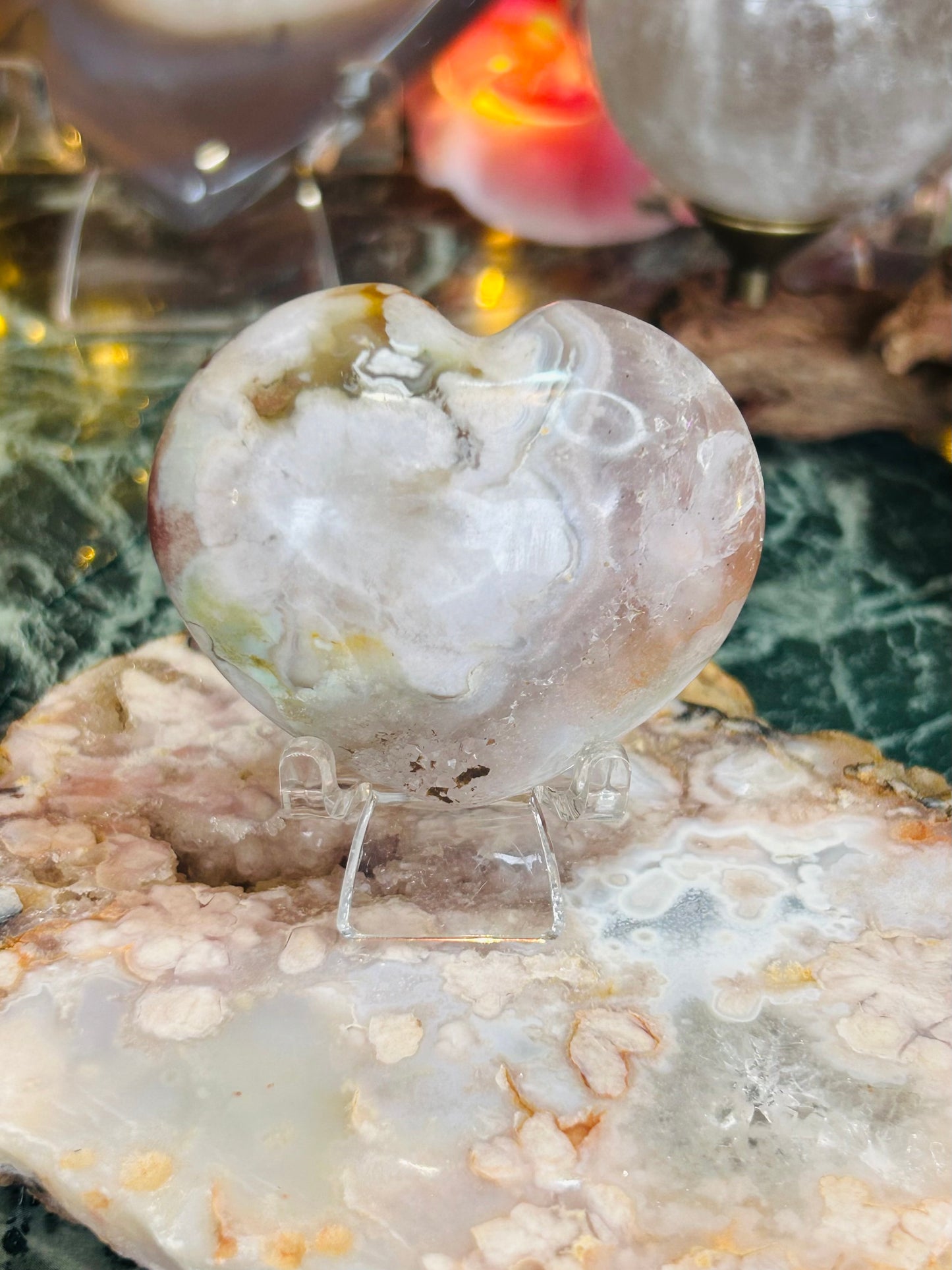 Green flower agate heart