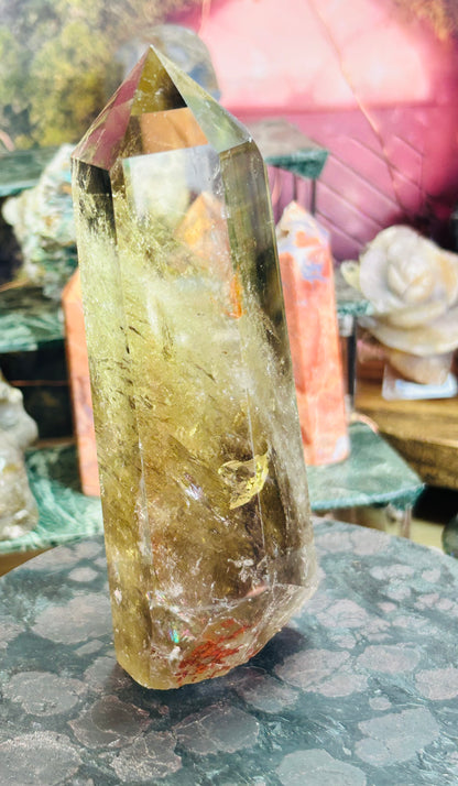 Smoky citrine tower with phantom
