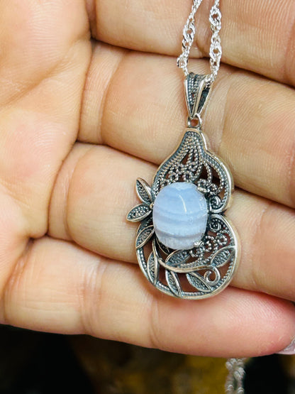 Blue lace agate necklace