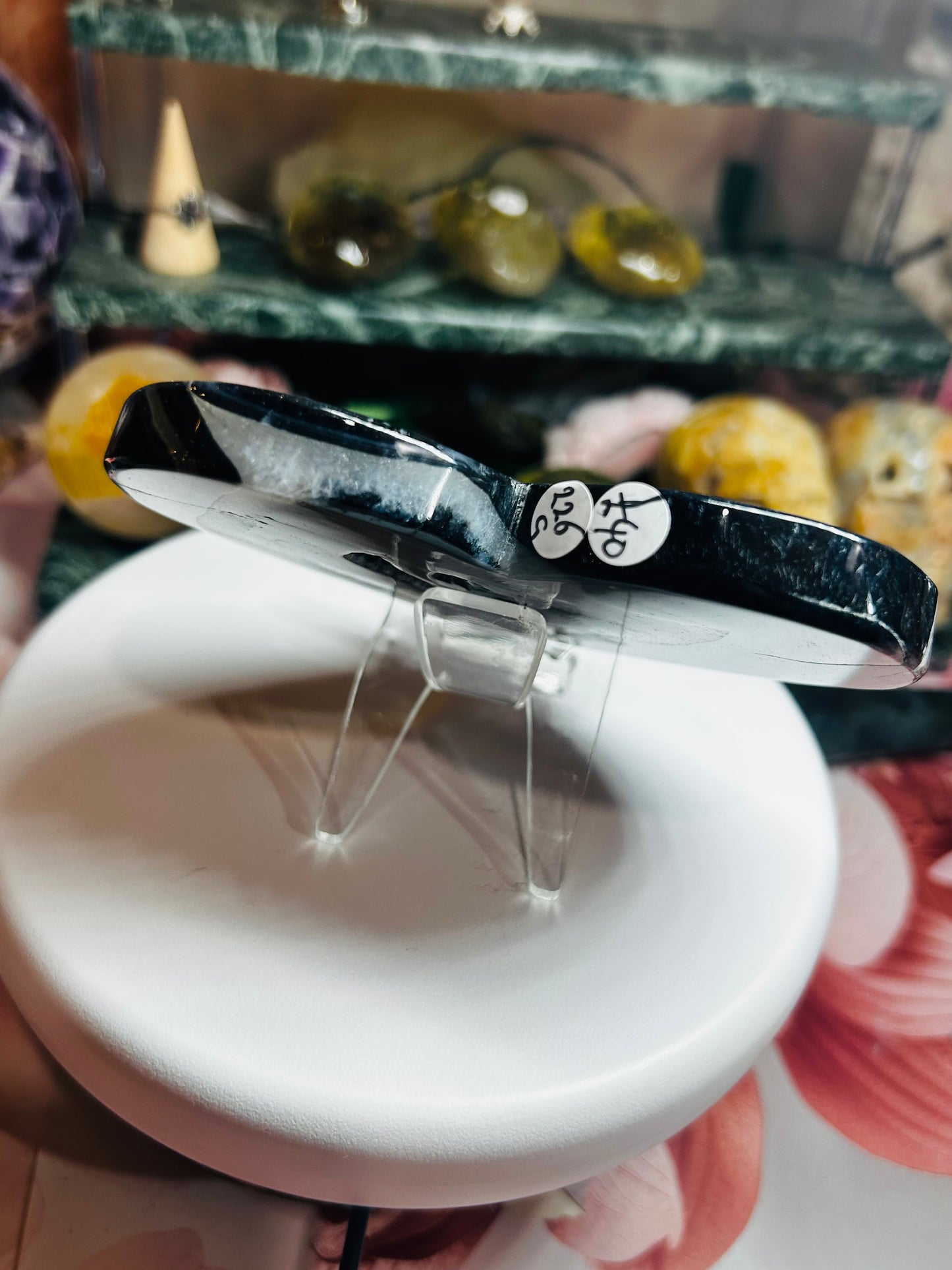 Black agate druzy heart