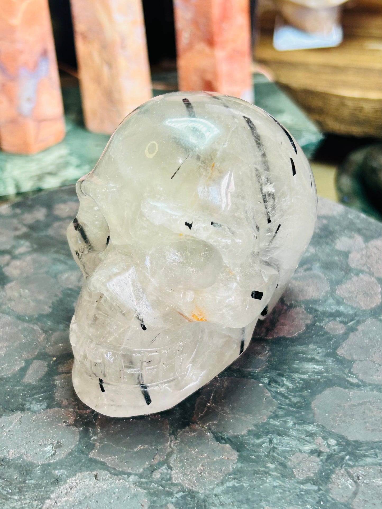Tourmaline in quartz skull