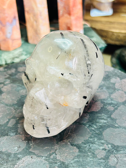 Tourmaline in quartz skull