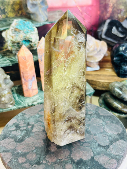 Smoky citrine tower with phantom