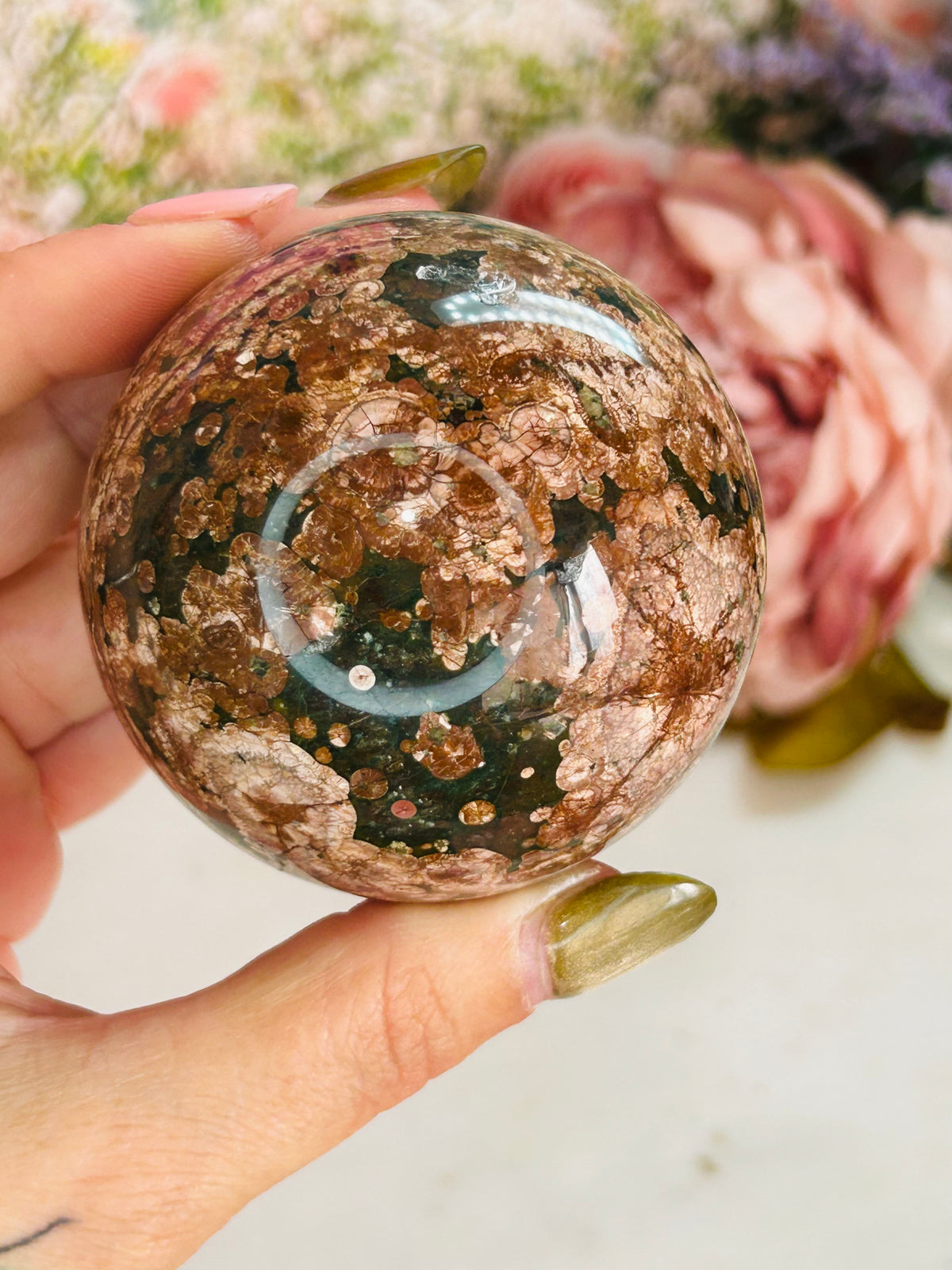Russian flower agate sphere