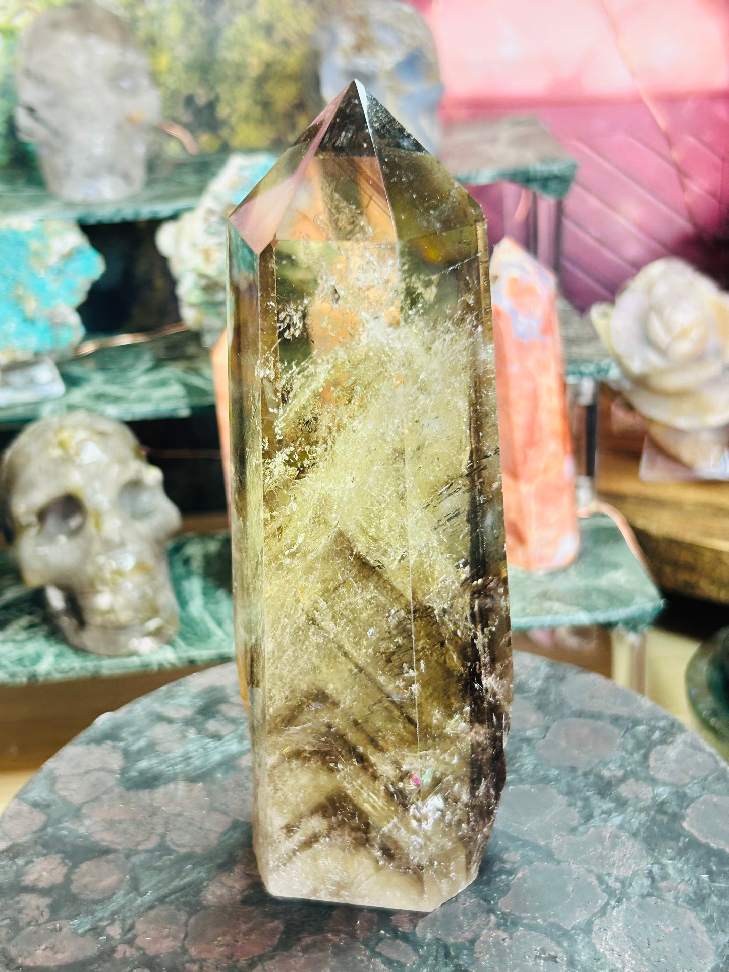 Smoky citrine tower with phantom