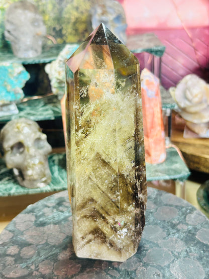 Smoky citrine tower with phantom