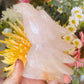Rose quartz with golden healer eagle head
