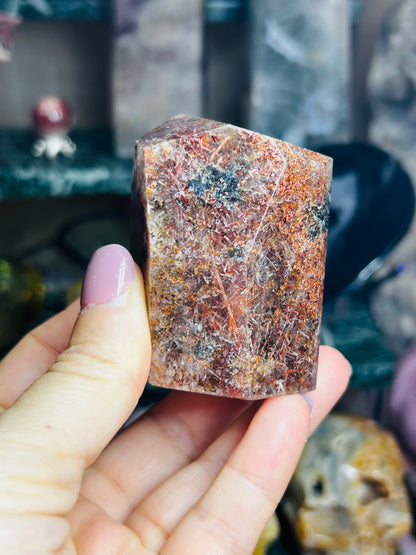 Garden quartz with rutile and green tourmaline Freeform