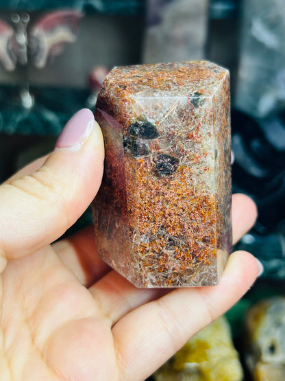 Garden quartz with rutile and green tourmaline Freeform