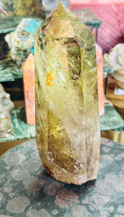 Smoky citrine tower with phantom