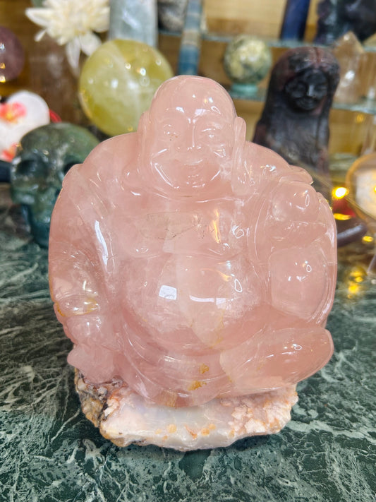 Rose quartz with flash Buddha