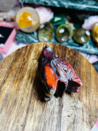 Mexican lace agate dragon head with druzy