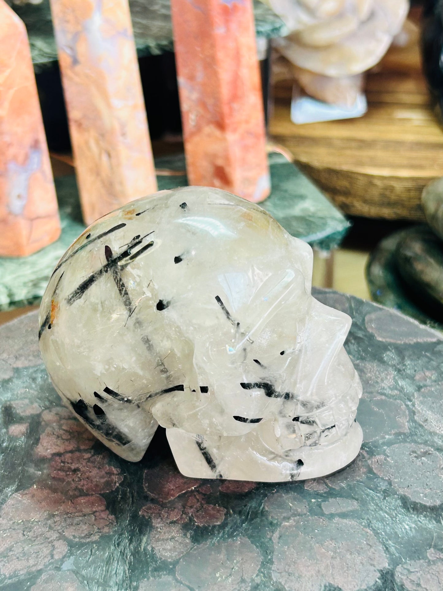 Tourmaline in quartz skull