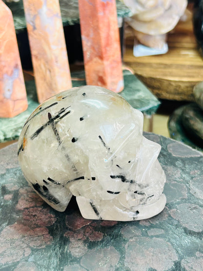 Tourmaline in quartz skull