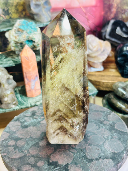 Smoky citrine tower with phantom