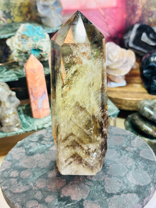 Smoky citrine tower with phantom
