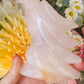 Rose quartz with golden healer eagle head